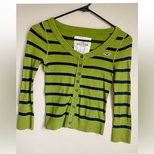 Hollister retro Y2K Green Striped Blue/Green Cardigan M
